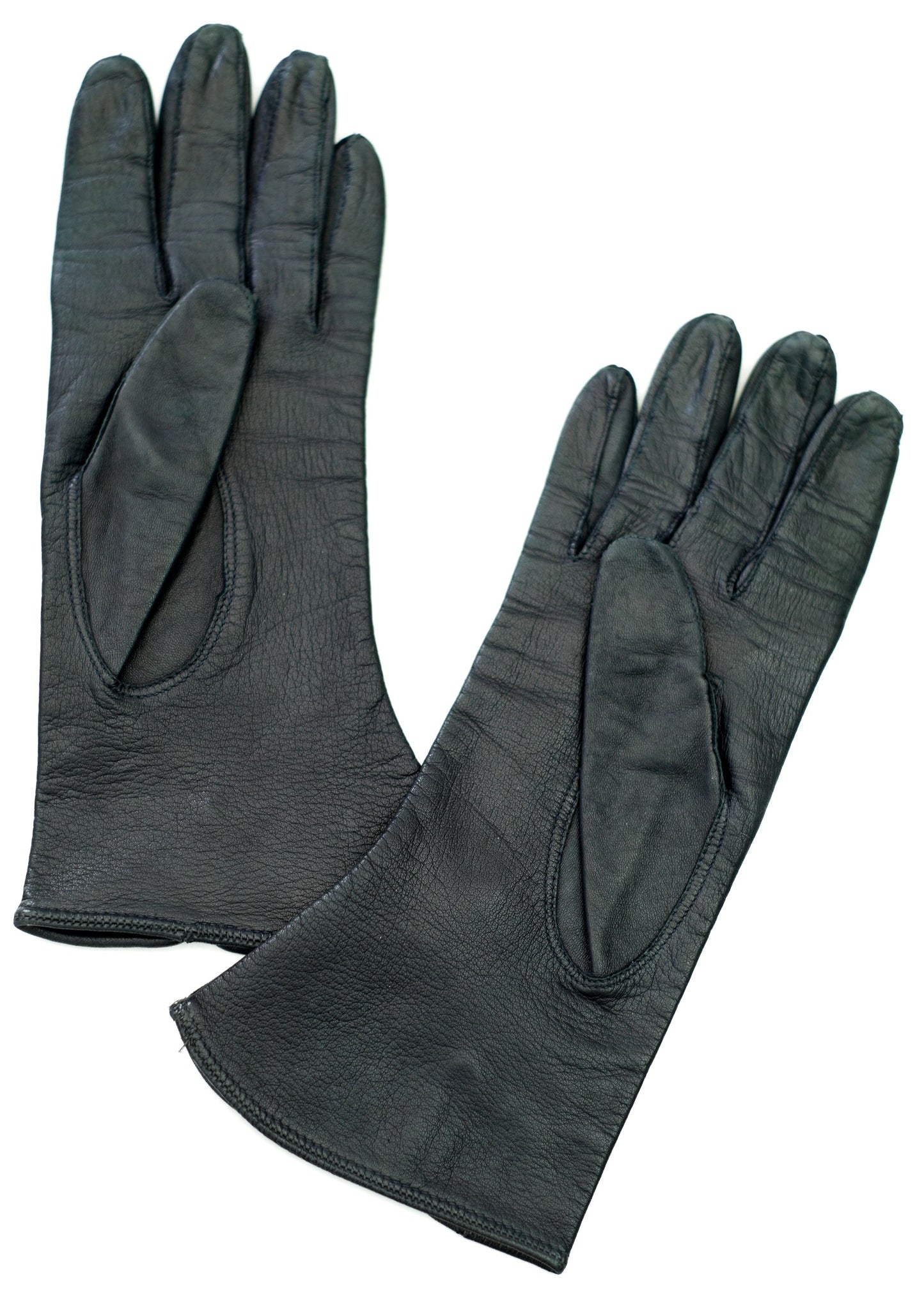 Vintage Black Leather Gloves • Wrist Length