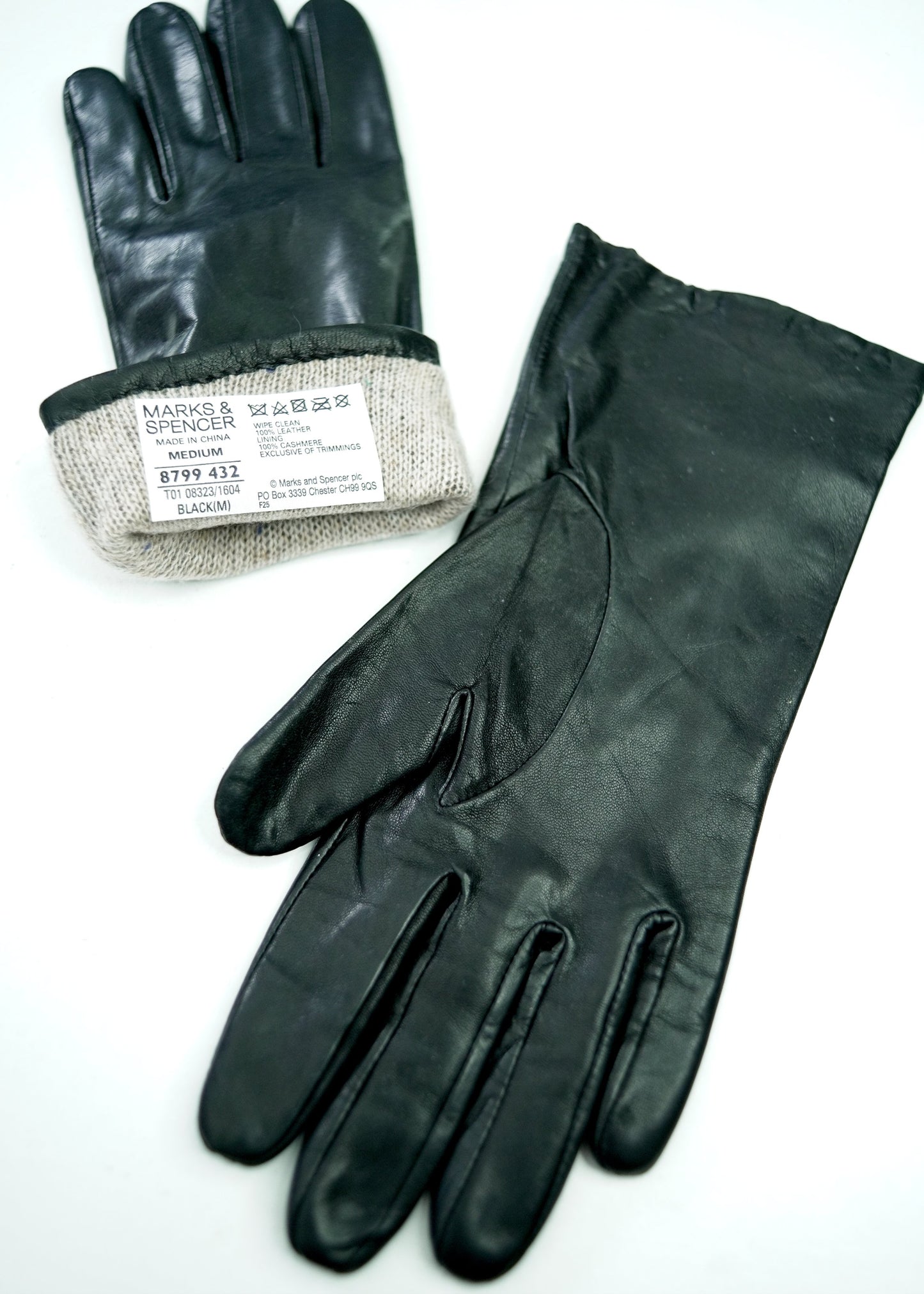 Black Leather Gauntlet Gloves • St Michael • Cashmere Lining