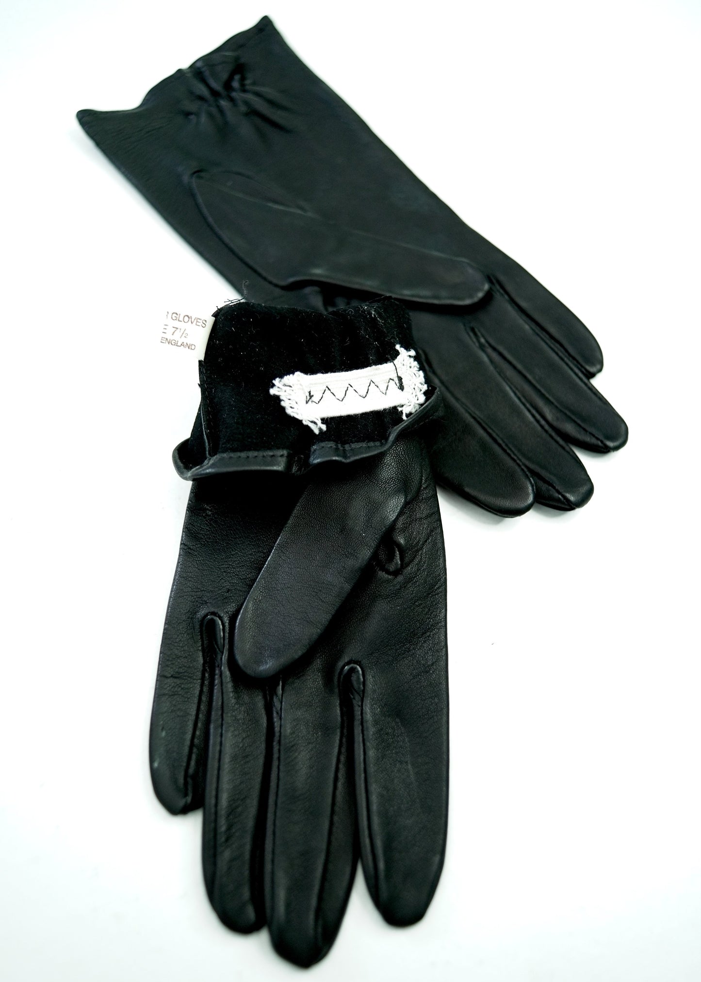 Vintage Black Leather Gloves • Elasticated Wrist Length