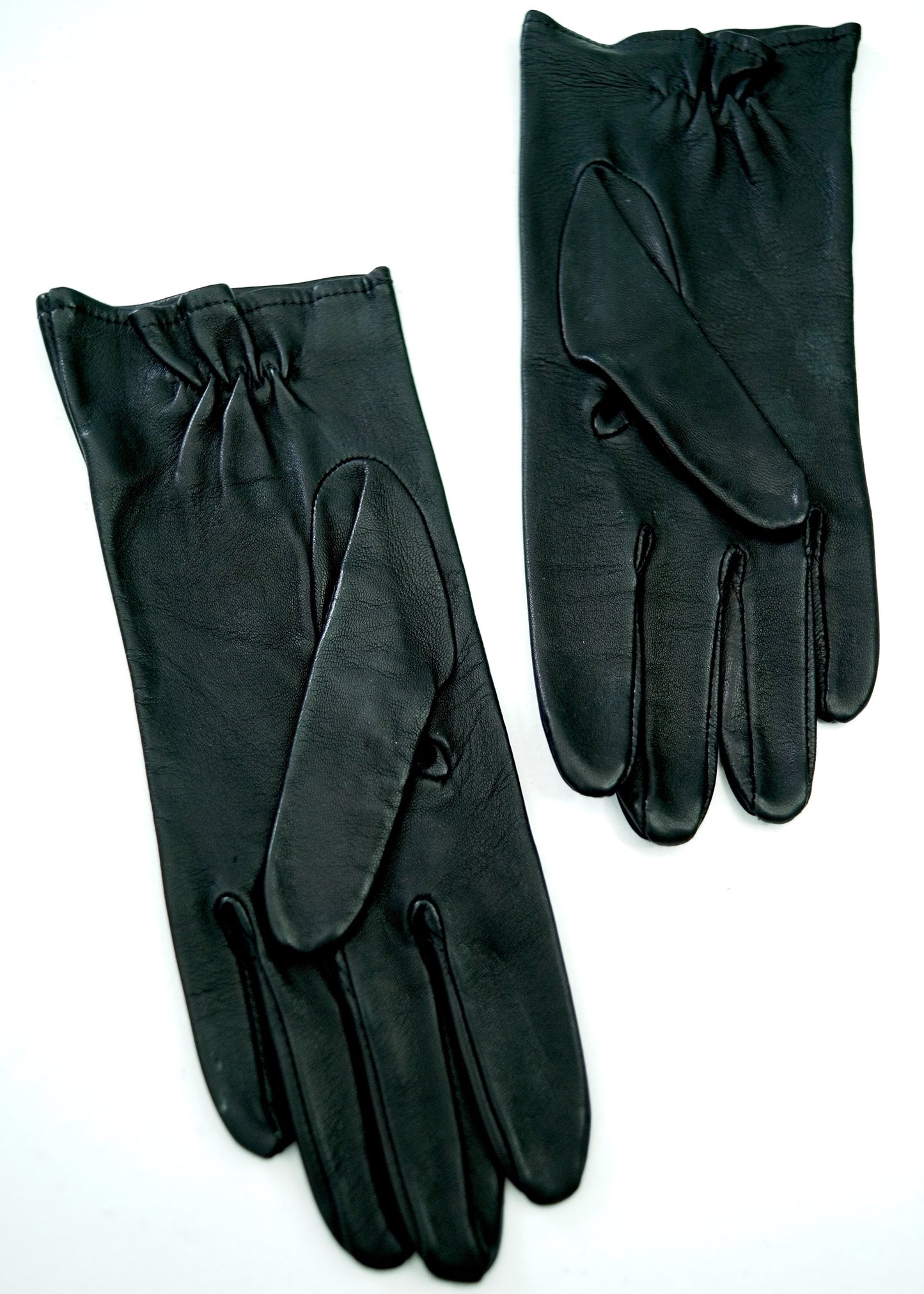 Vintage Black Leather Gloves • Elasticated Wrist Length