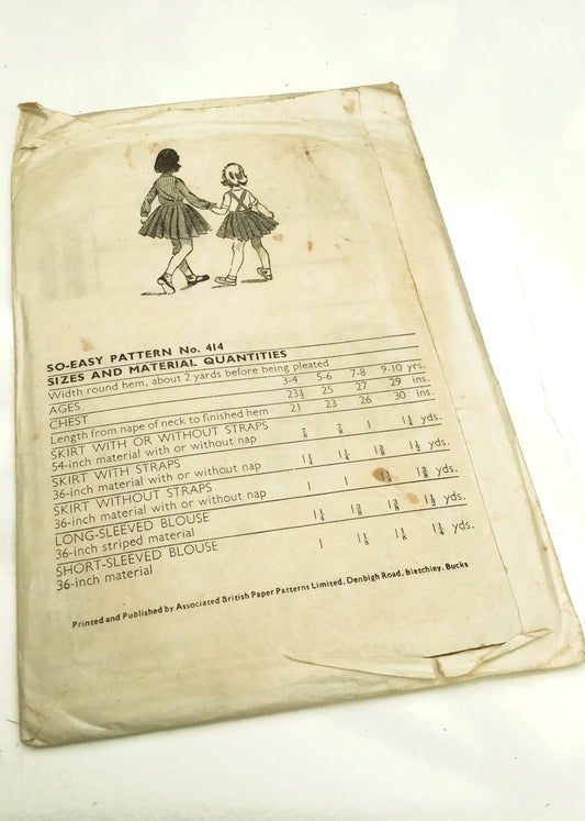 1950s Vintage Blackmore #414 Dressmaking Pattern • Girls' Skirt & Blouse