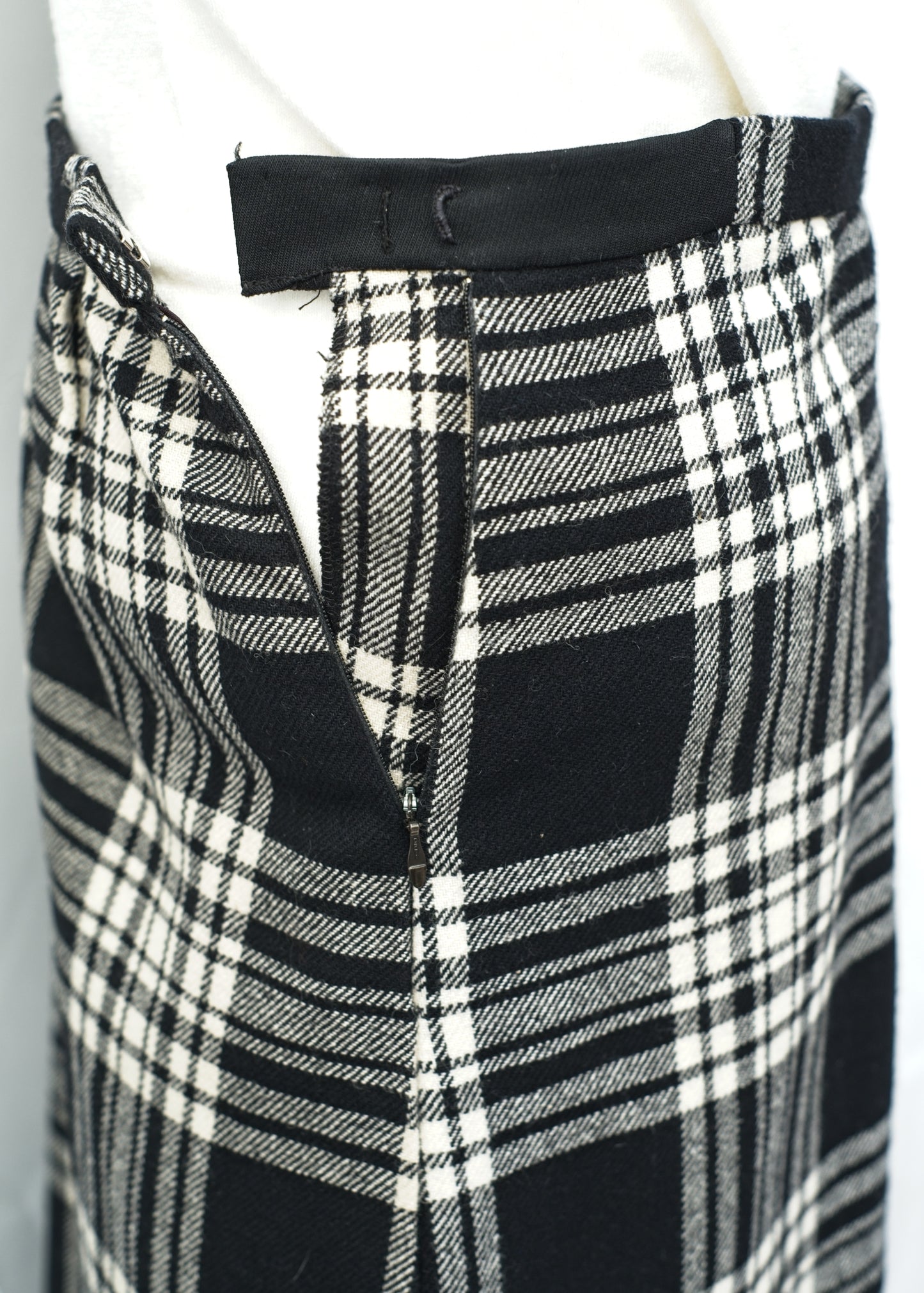 1970s Vintage Black Plaid Wool Maxi Skirt • 30"- 32"