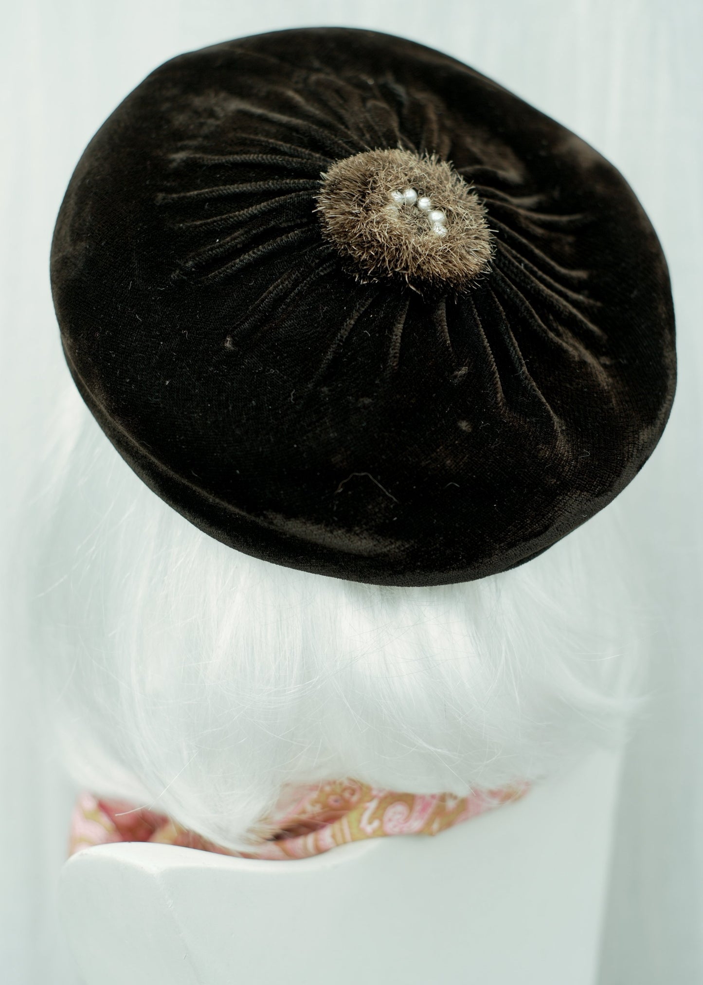 Vintage 1930s black silk velvet perch hat • beret