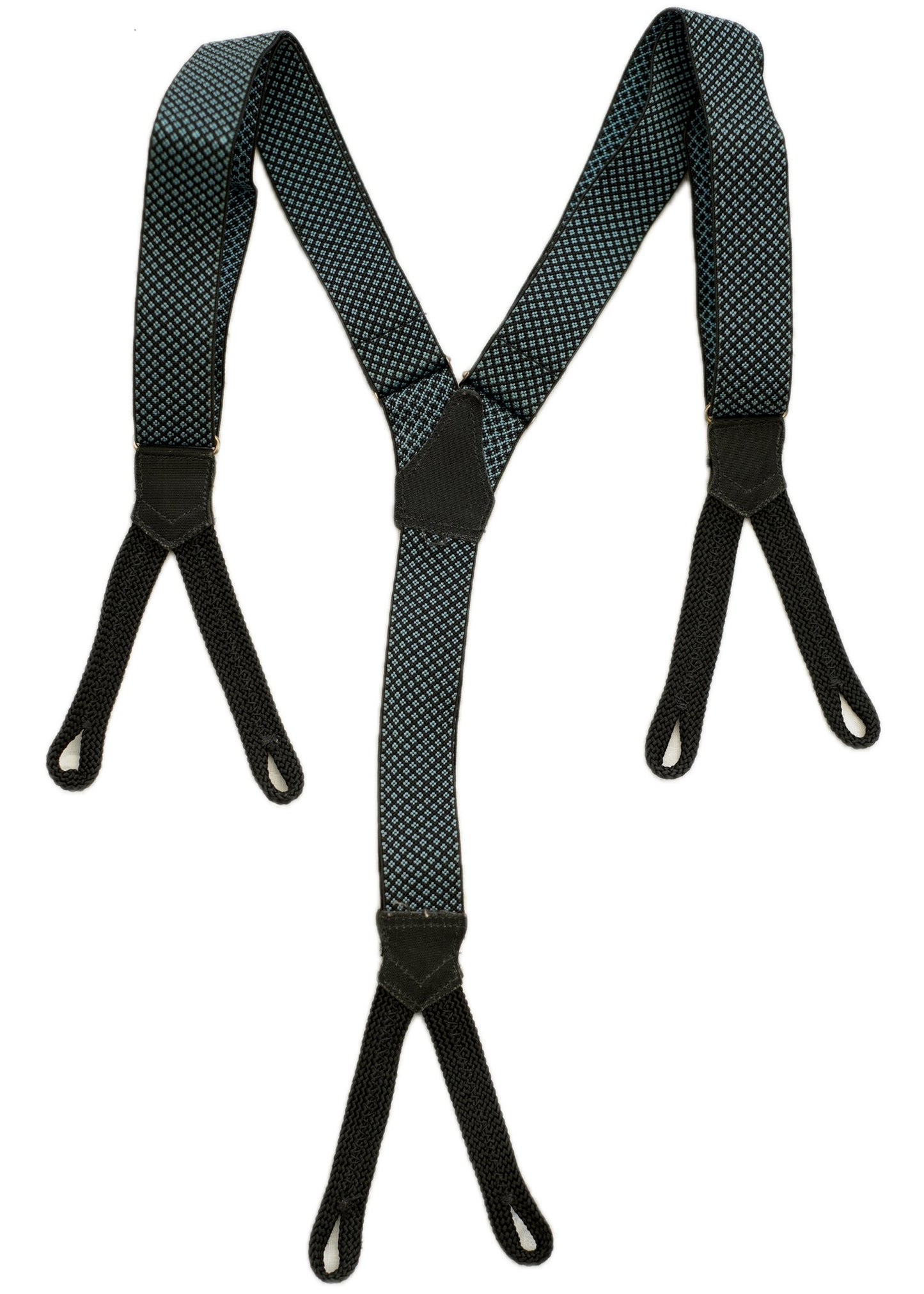 Vintage Blue Elasticated Patterned Button Braces • Suspenders