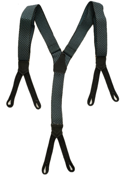 Vintage Blue Elasticated Patterned Button Braces • Suspenders