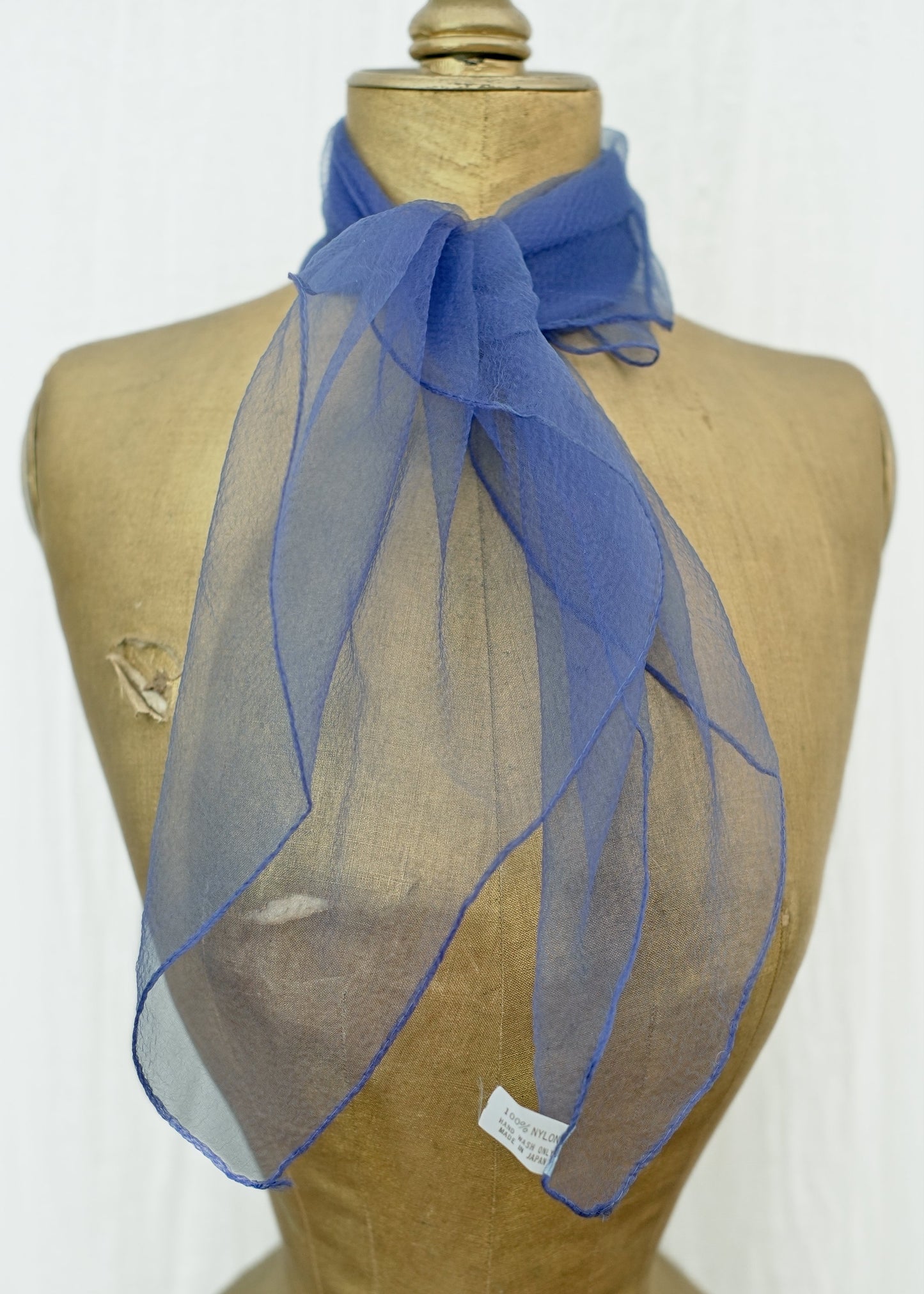Blue Nylon Georgette Chiffon Neck Scarf • Rockabilly • Deadstock