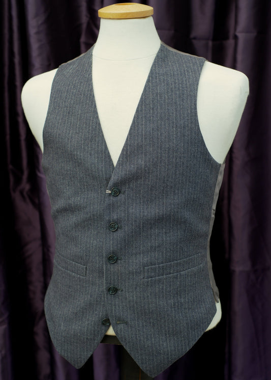 Vintage Grey Pinstripe Wool Tweed Waistcoat • 36"