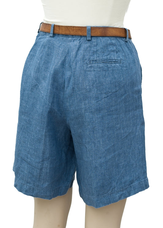 Vintage Womans Mulberry Blue Linen Shorts • Pockets • 30 Waist