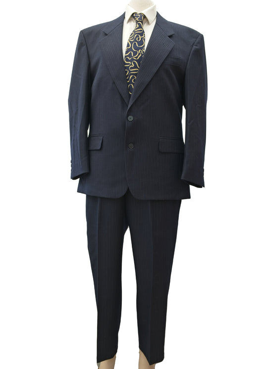 Men's Vintage Dunn & Co Navy Blue Pinstripe Suit 42S
