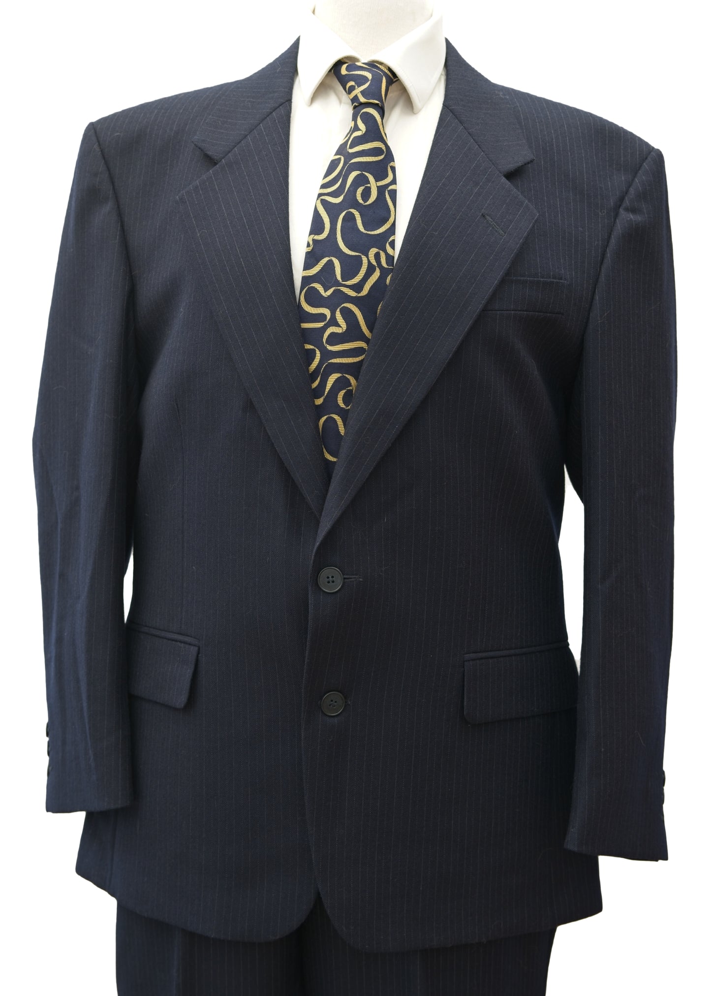Men's Vintage Dunn & Co Navy Blue Pinstripe Suit 42S