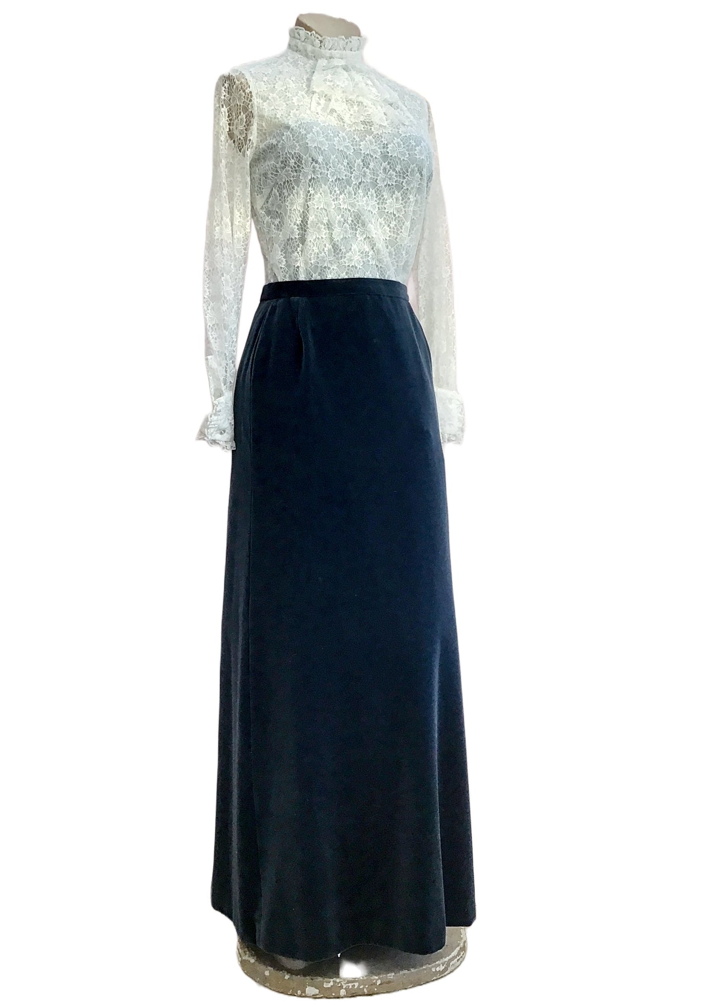 1960s Vintage 3 Piece Blue Velvet Maxi Skirt Suit • 36"