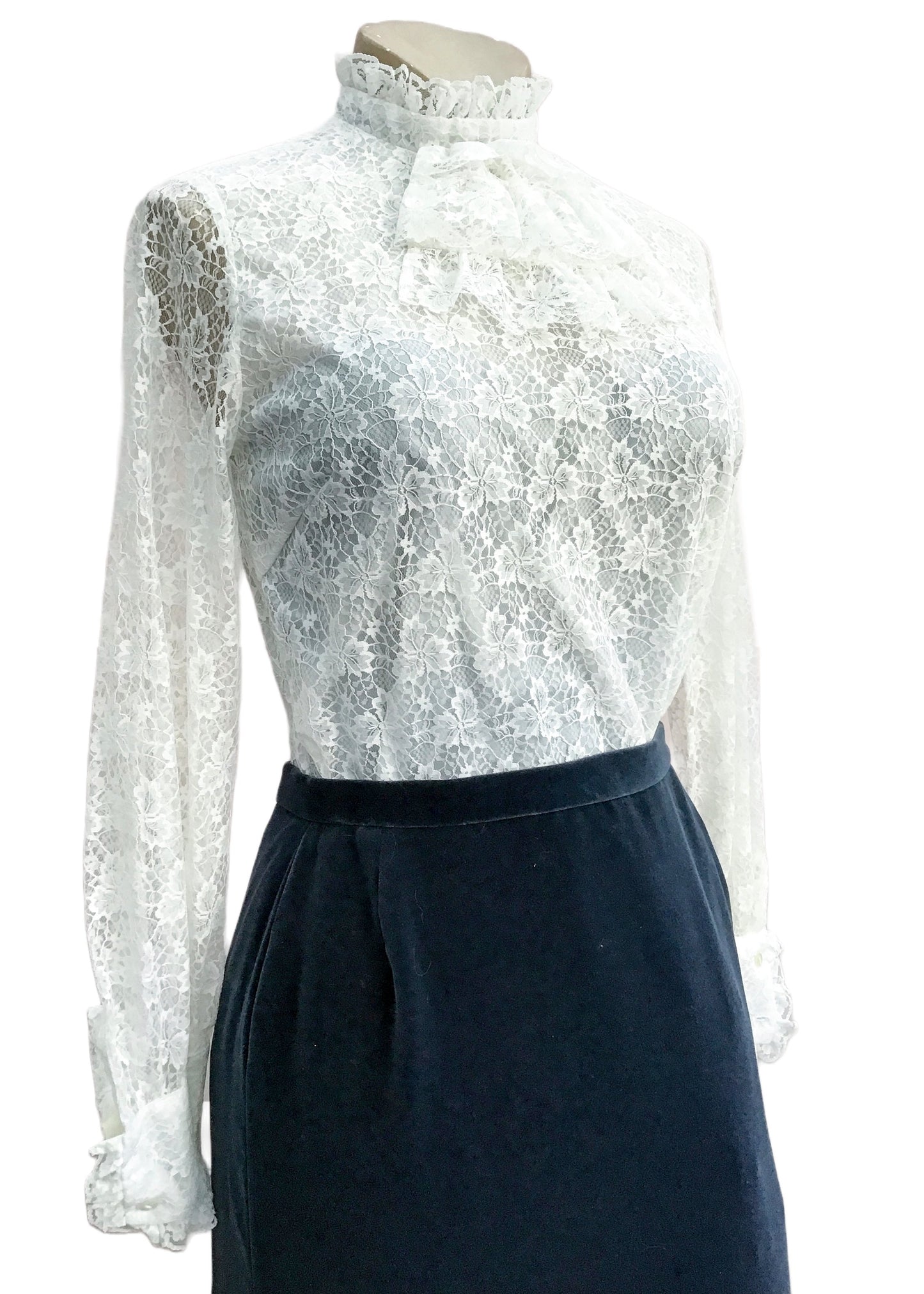 1960s Vintage 3 Piece Blue Velvet Maxi Skirt Suit • 36"
