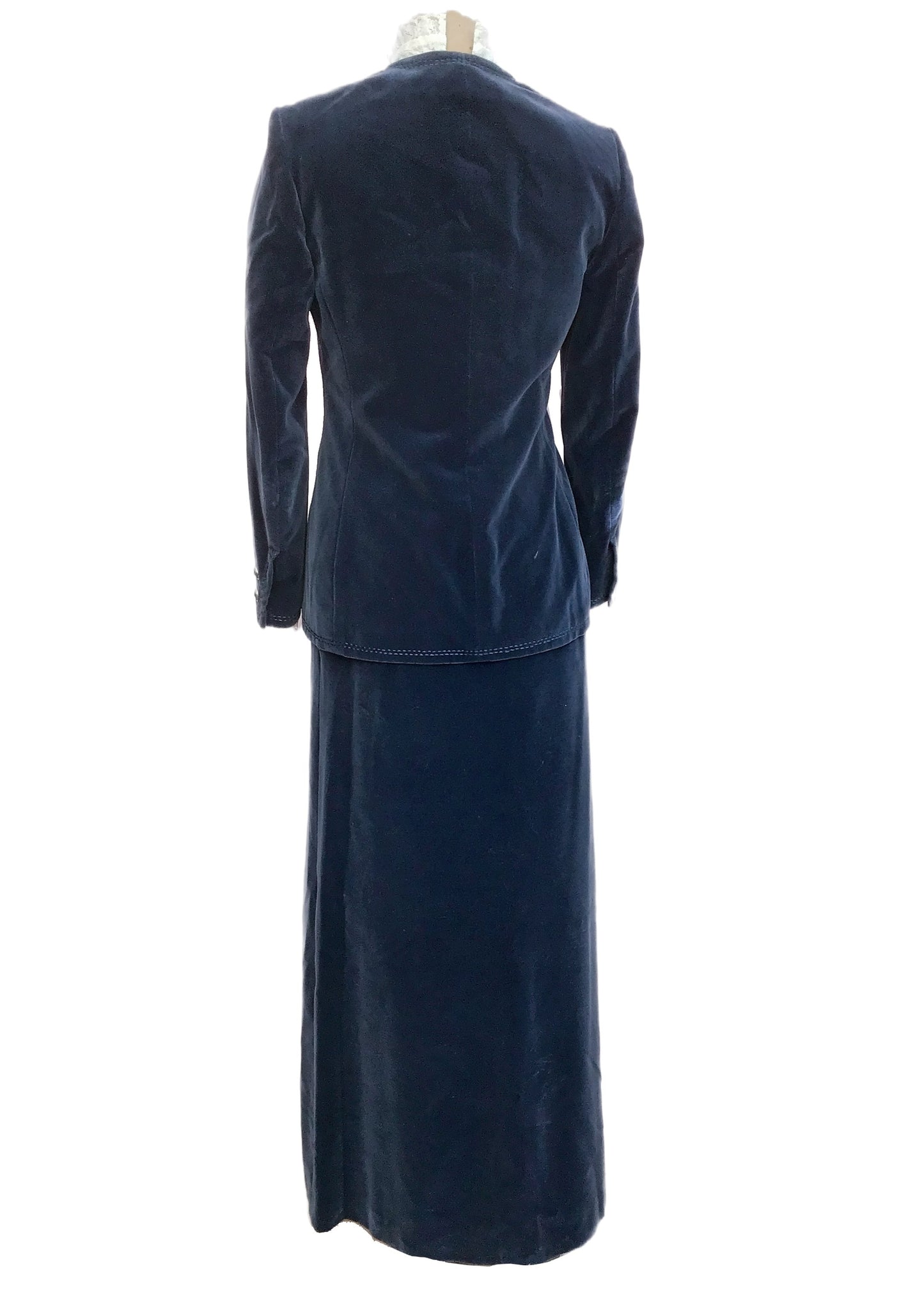 1960s Vintage 3 Piece Blue Velvet Maxi Skirt Suit • 36"