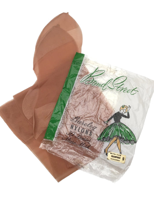 vintage nylon stockings, seamfree micromesh by bond street, 1950s stockings
