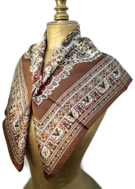 vintage brown, orange and yellow headscarf made in italy