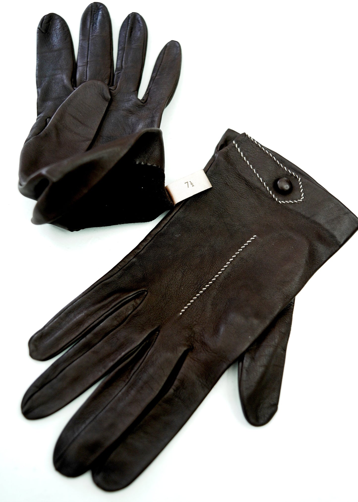 Vintage Brown Leather Gloves with Contrast Stitch Detail