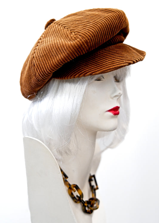 Vintage Brown Cord Baker Boy Cap Hat
