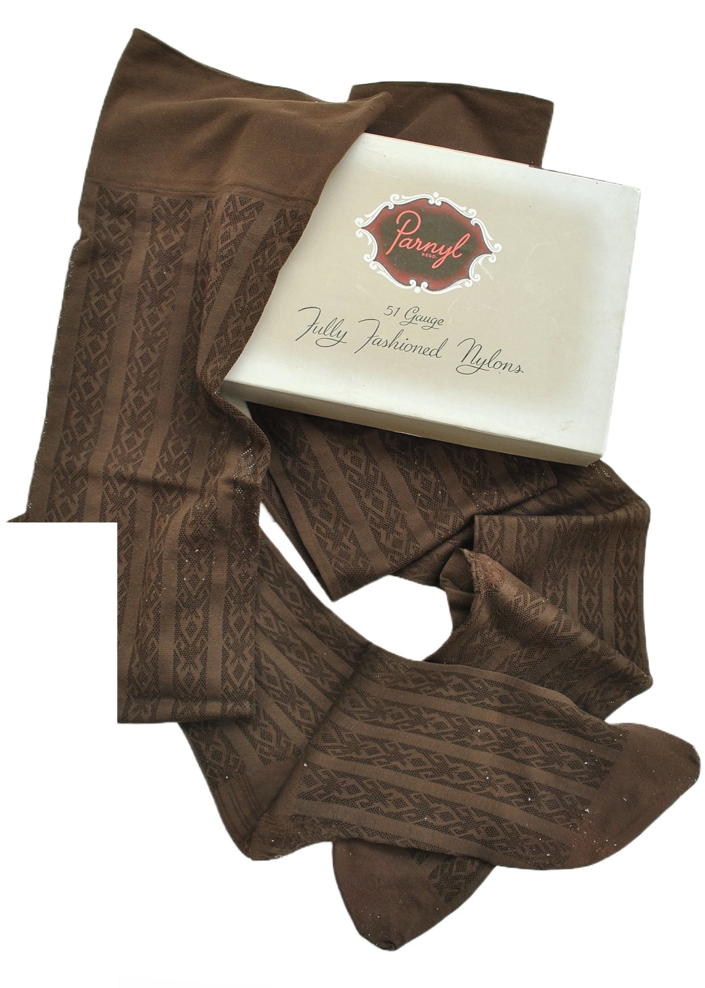 Original Vintage Brown Lace Knit Stockings
