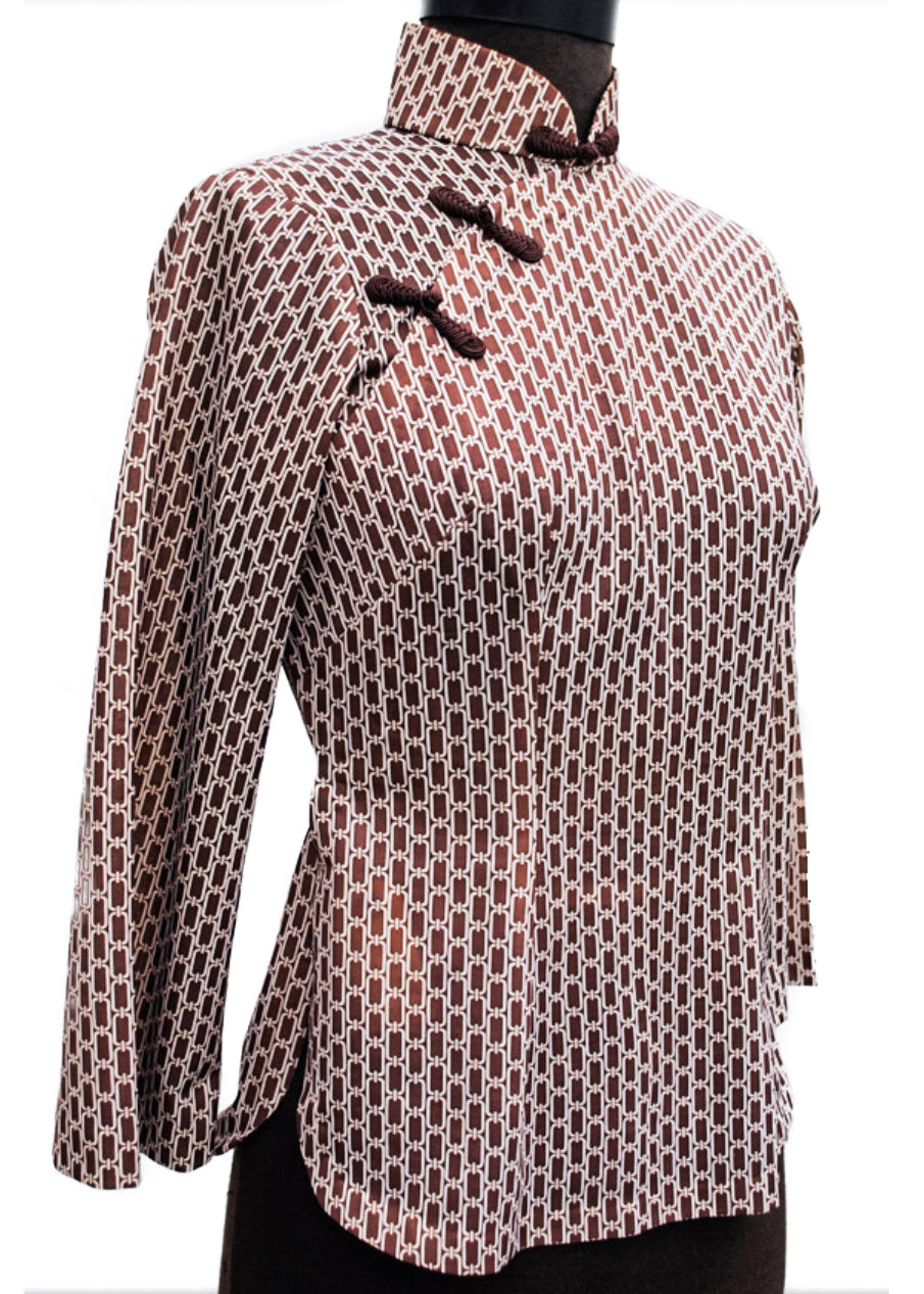 vintage 1970s brown Asian Malay Mandarin Style Top