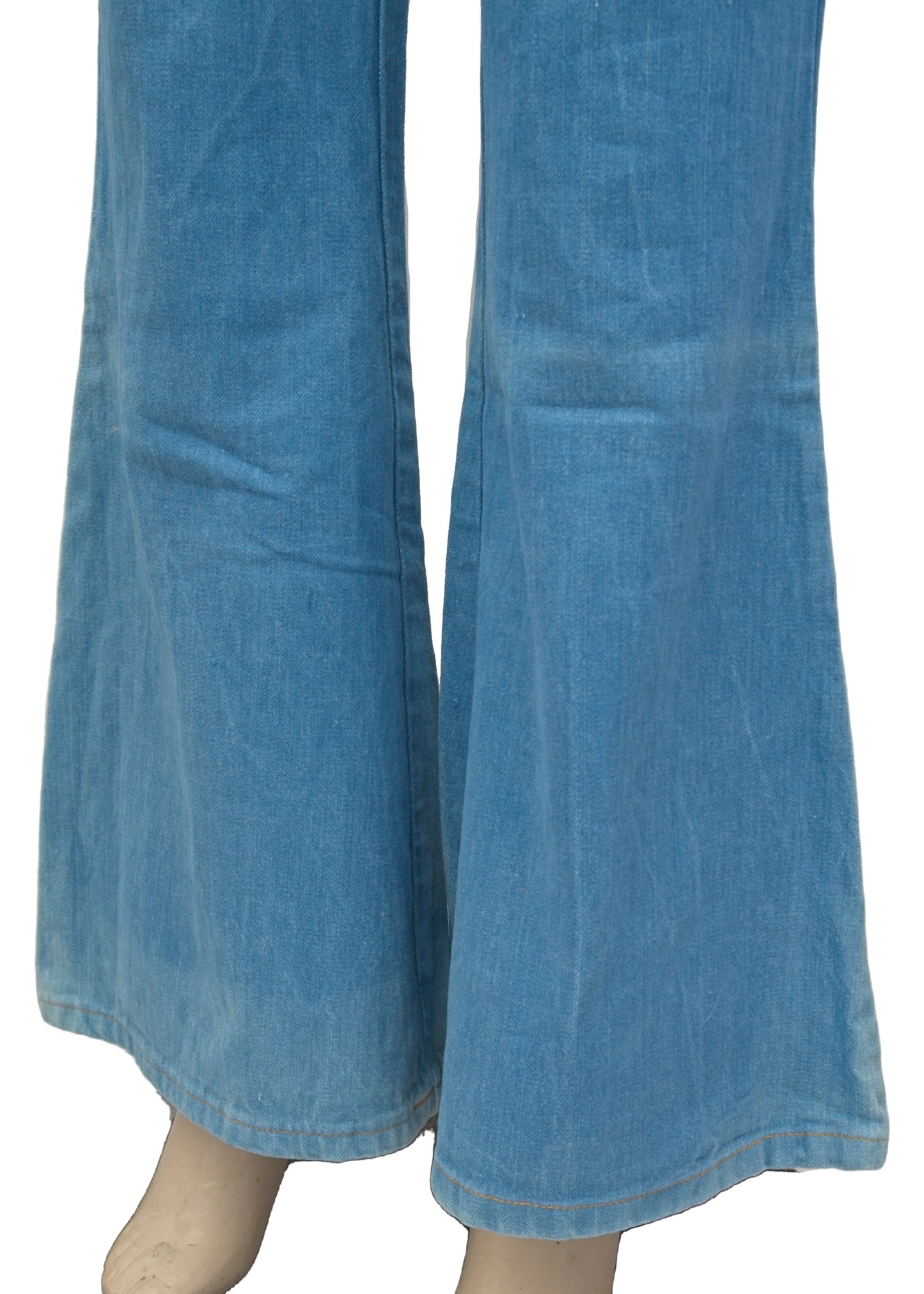 1970s Vintage Blue Brushed Denim Elephant Bell Bottom Flared Jeans