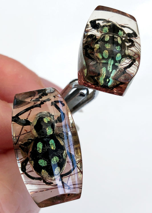 Vintage Beetle Bugs Resin Cufflinks & Tie Pin • Creepy Crawly Cufflinks