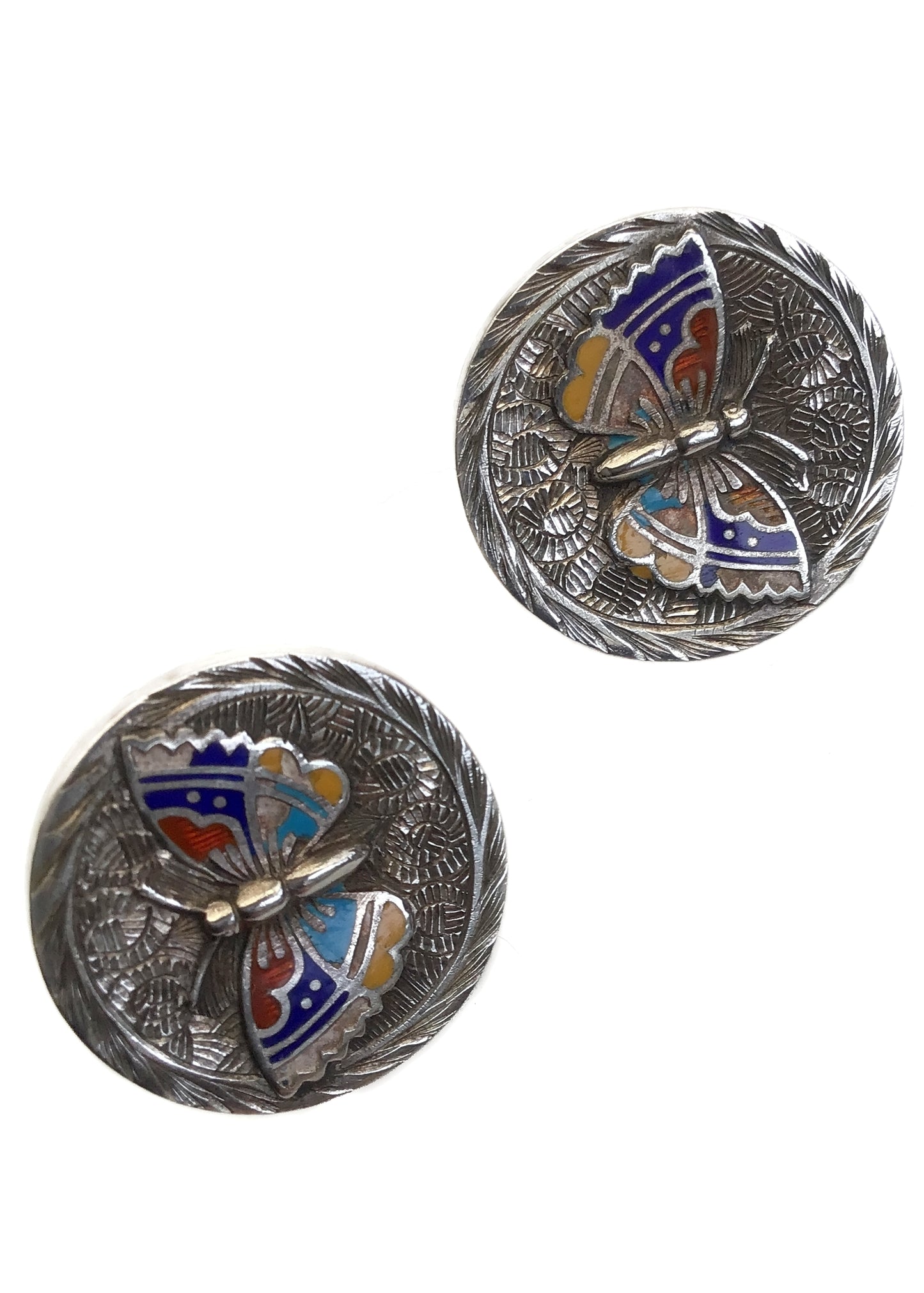 Antique Victorian Silver Enamel Butterfly Snap Link Cufflinks