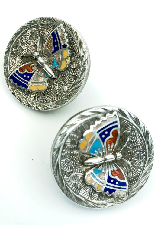 antique victorian silver cloisonne enamel butterfly cufflinks