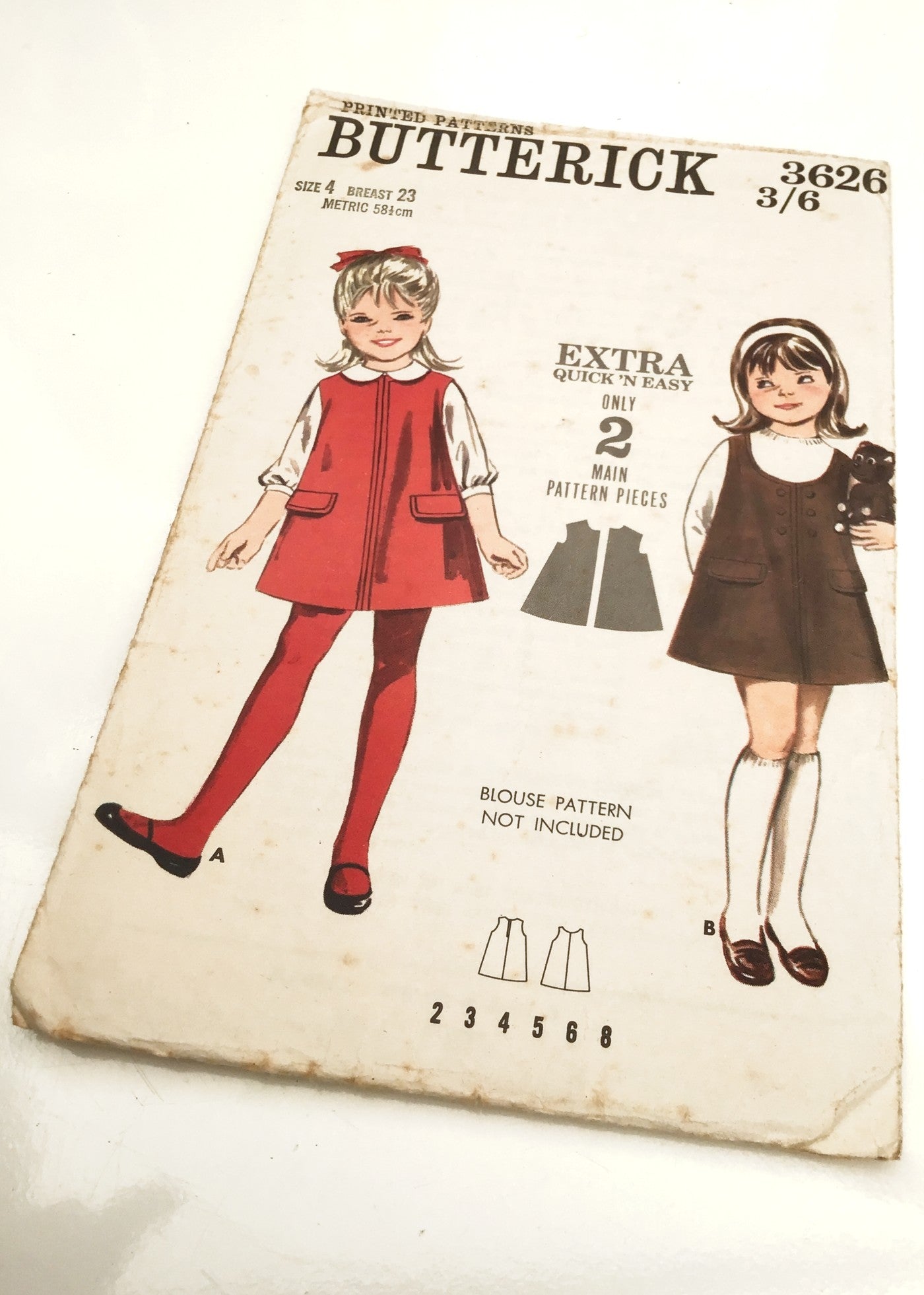 1960s Vintage Butterick #3626 Dressmaking Pattern • Girls' A-line dress