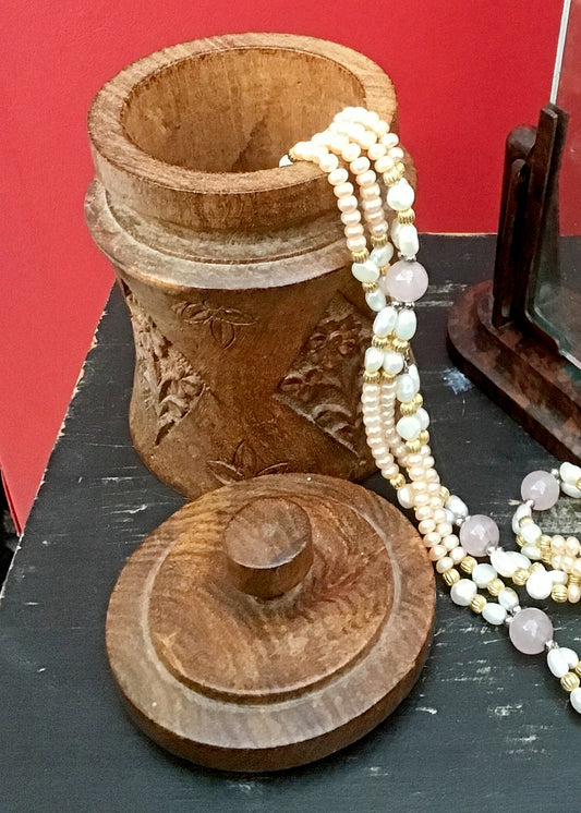 Vintage Hand Carved Jewellery Trinket Round Box with Lid