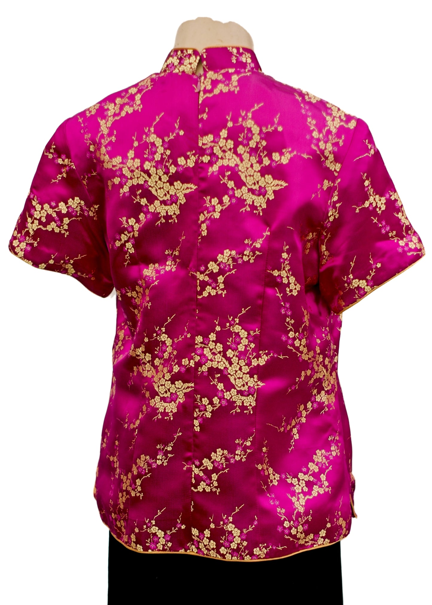 Cerise Pink Gold Satin Brocade Cheongsam Blouse Top