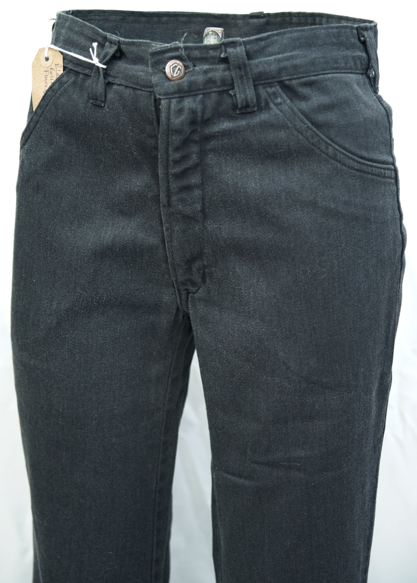 1970s Vintage Charcoal Denim Elephant Bell Bottom Flared Jeans