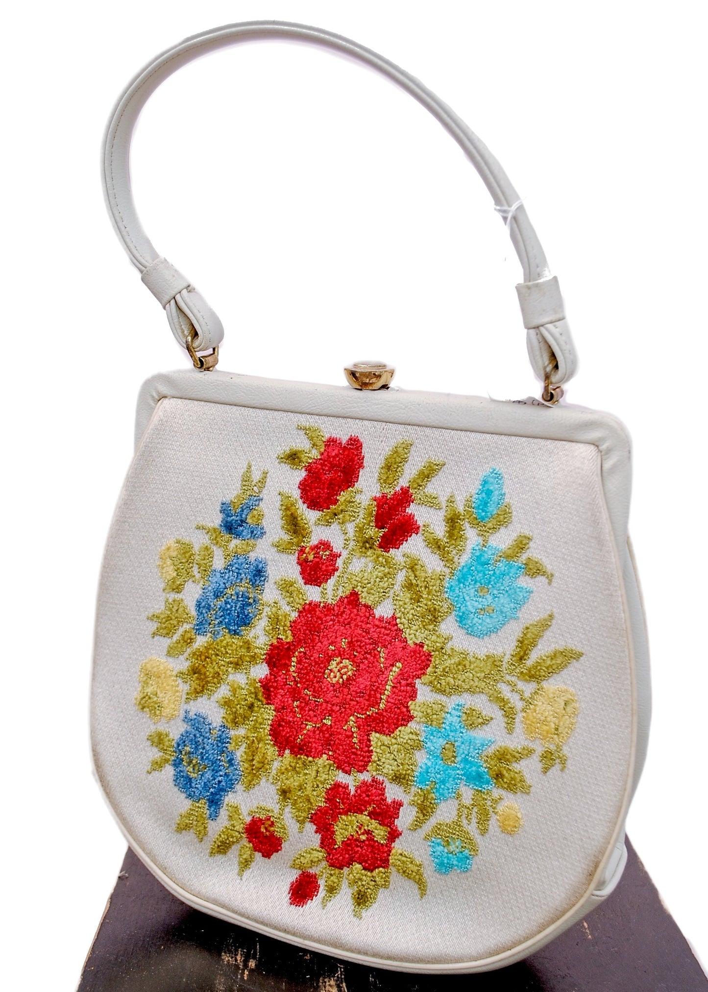 Vintage Floral Chenille Hand Bag • Top Handle Bag