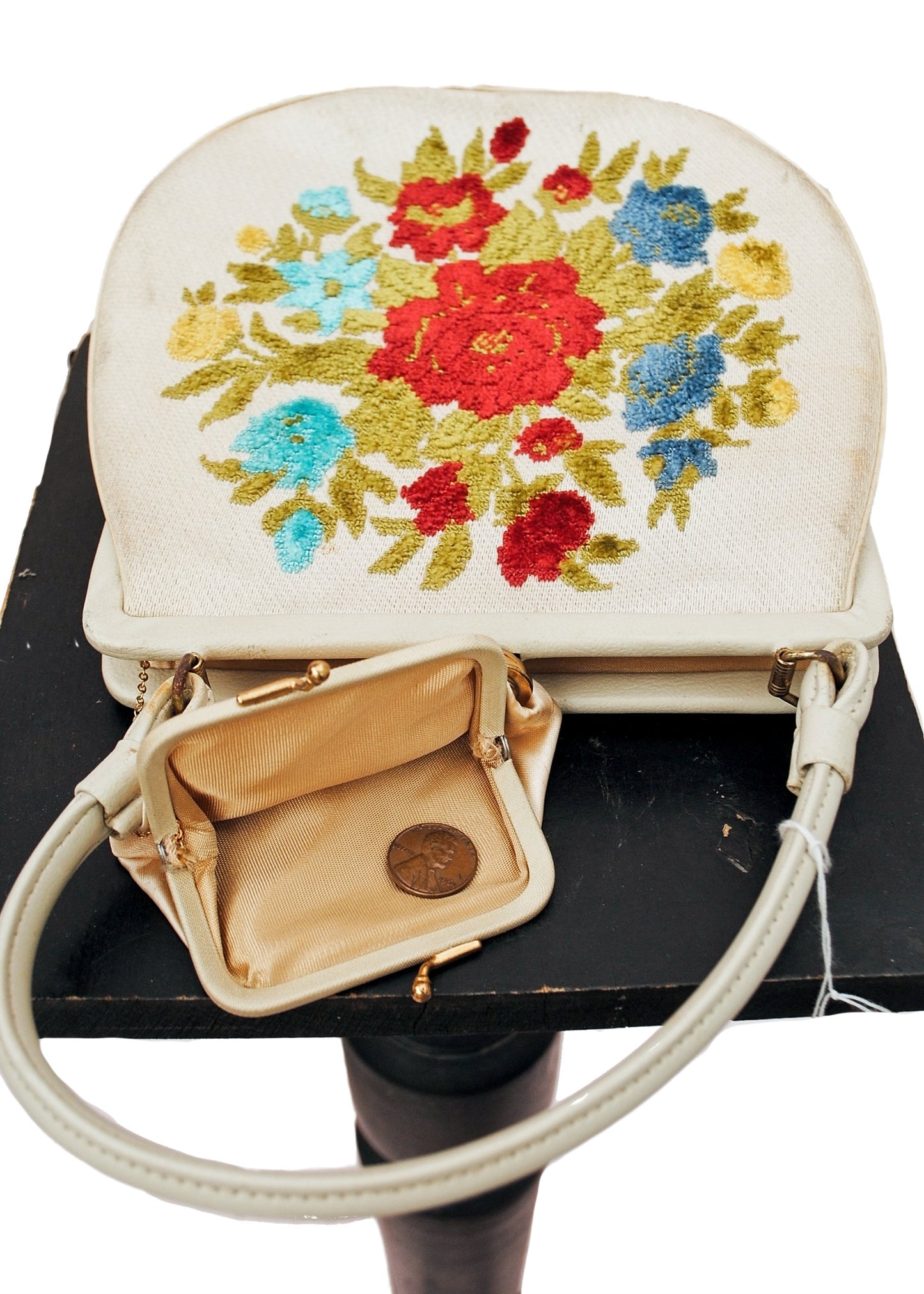 Vintage Floral Chenille Hand Bag • Top Handle Bag