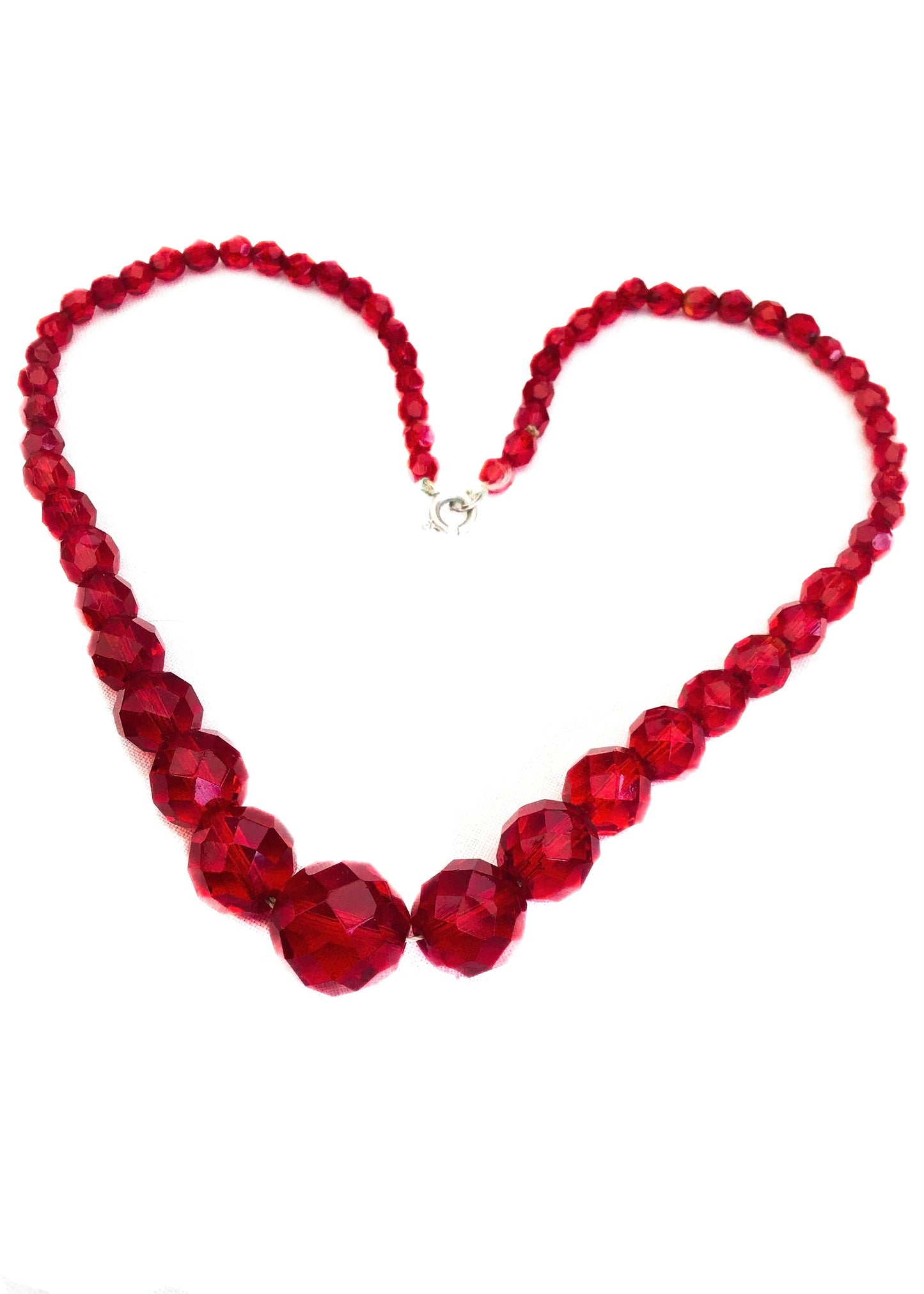 Vintage Ruby Red Faceted Czech Glass Bead Necklace