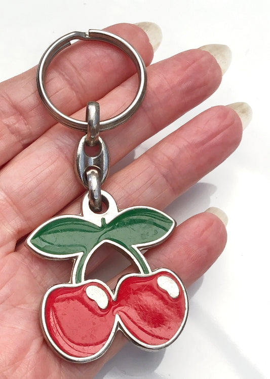 Vintage Enamel Pacha Ibiza Cherry Bag Charm Keyring