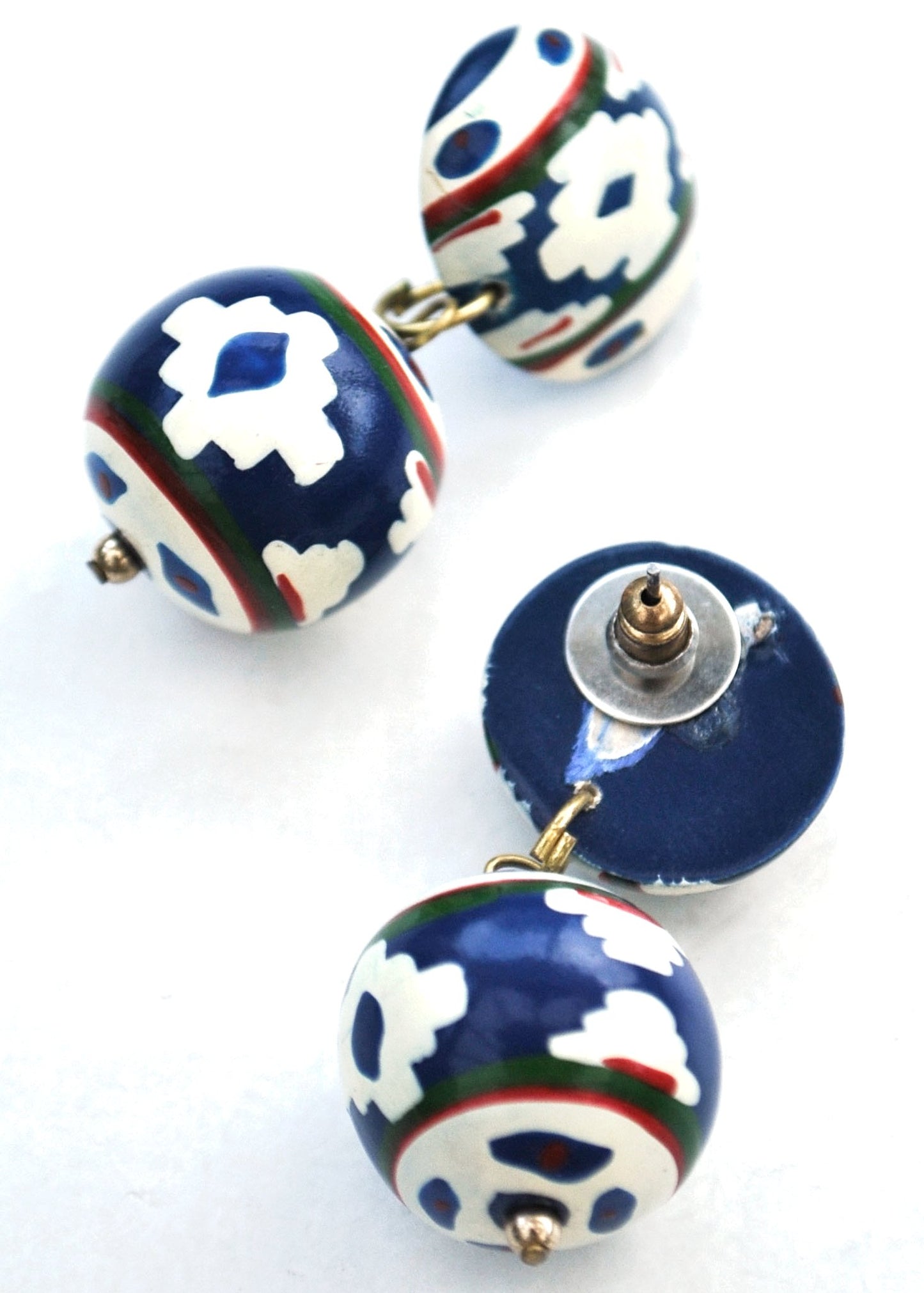 Retro Navy Blue Chimayo Painted Bauble Earrings
