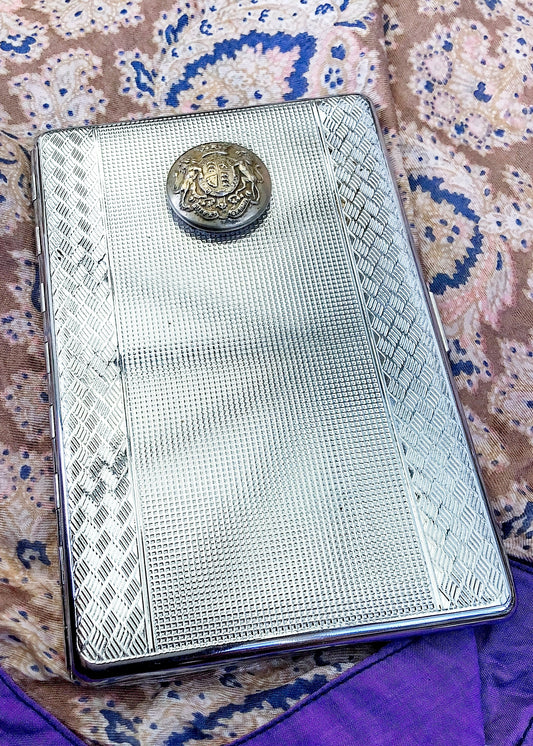 Vintage 30s Cigarette Case With Military Button • Militaria