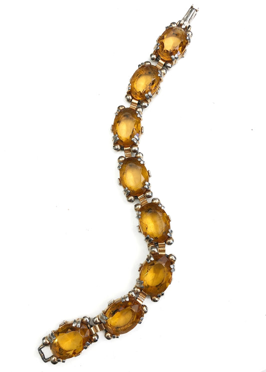 Vintage 60s Citrine Amber Glass Sphinx Bracelet