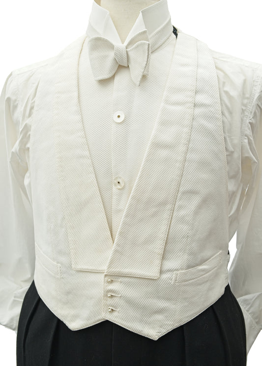 Vintage 1910s White Marcella Belted Waistcoat • 40" Unstarched