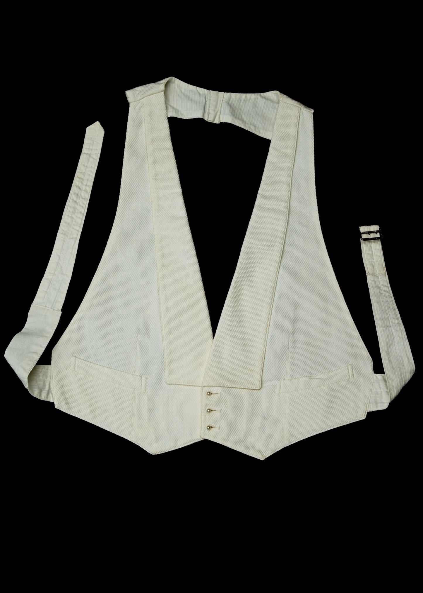 Vintage 1910s White Marcella Belted Waistcoat • 40" Unstarched