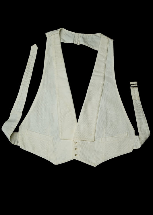 Vintage 1910s White Marcella Belted Waistcoat • 40" Unstarched