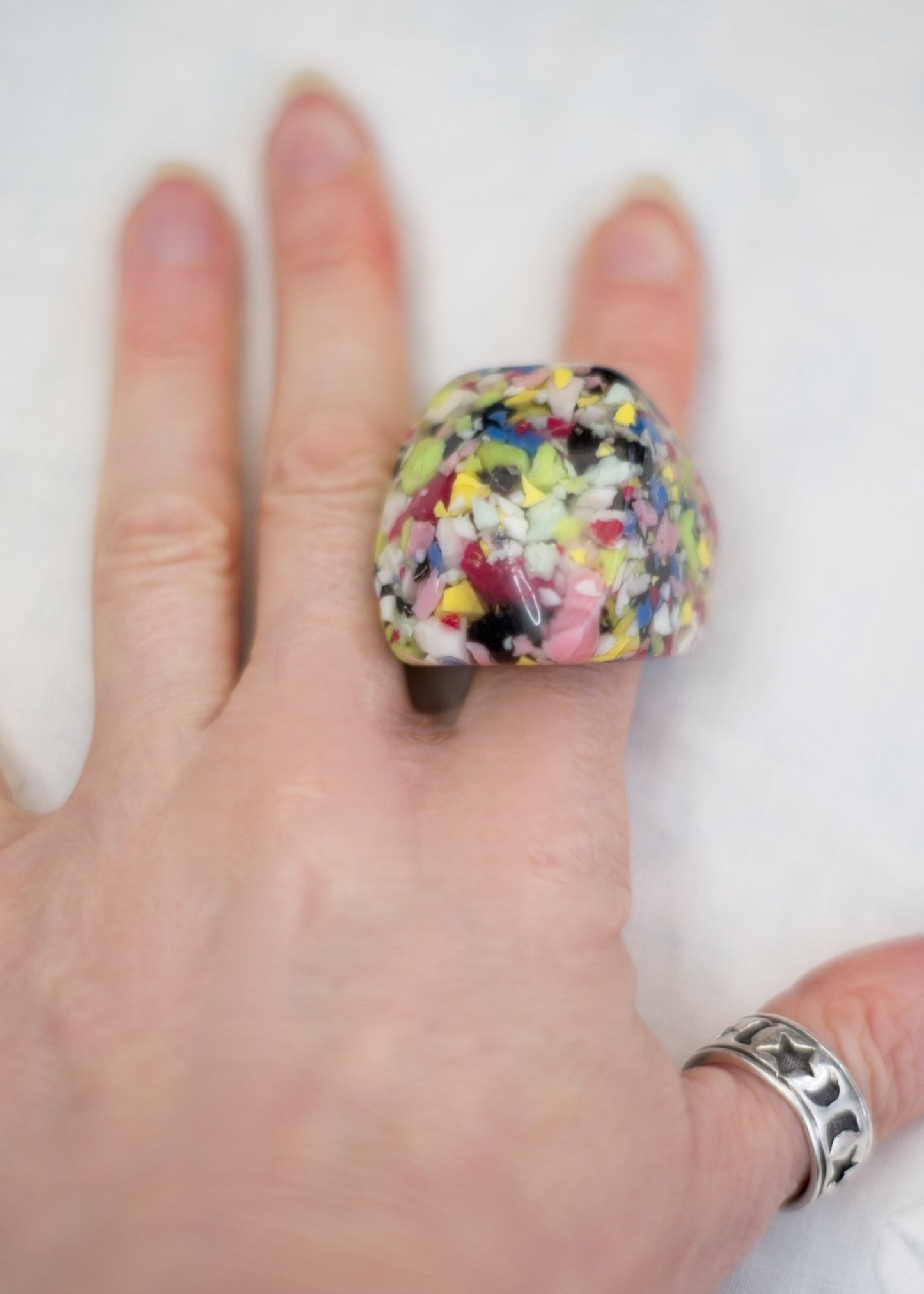Retro Colourful Composite Confetti Lucite Bubble Ring