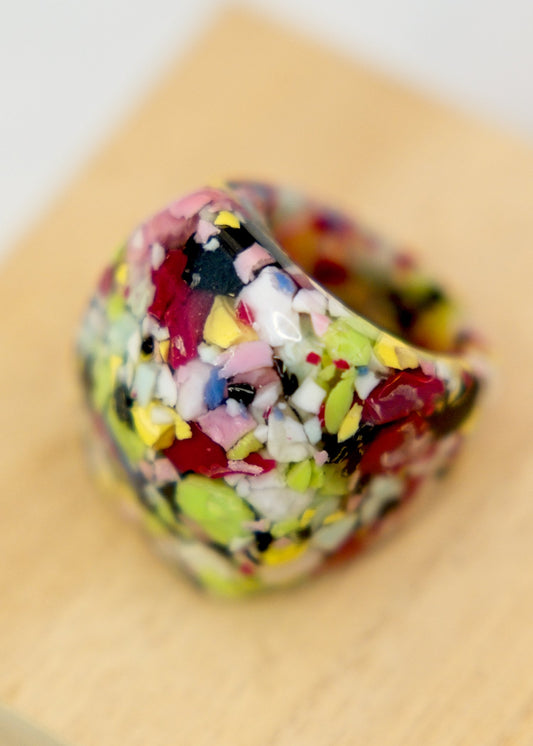 Retro Colourful Composite Confetti Lucite Bubble Ring