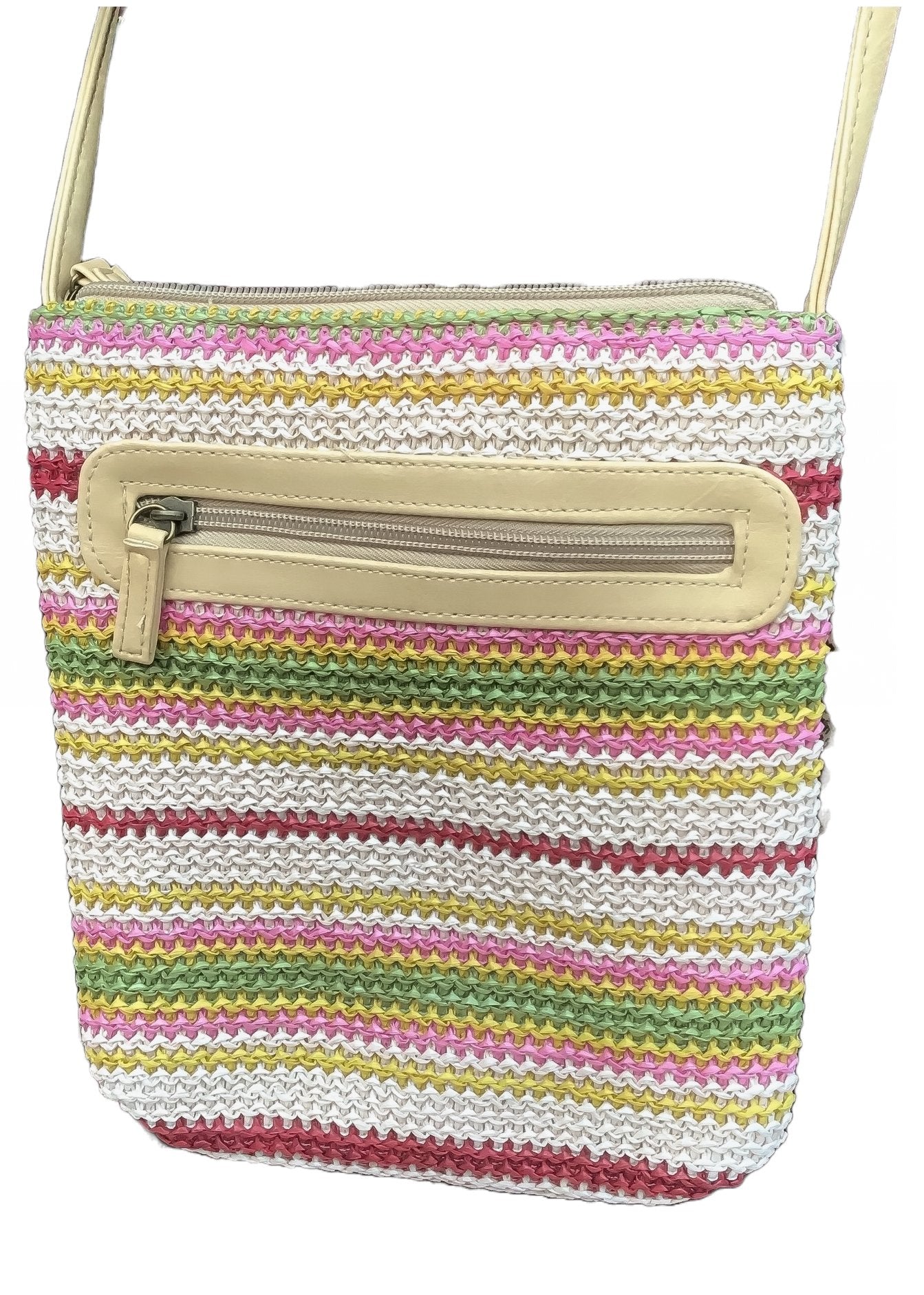 Vintage Crochet Straw + Vinyl Crossbody Bag Purse