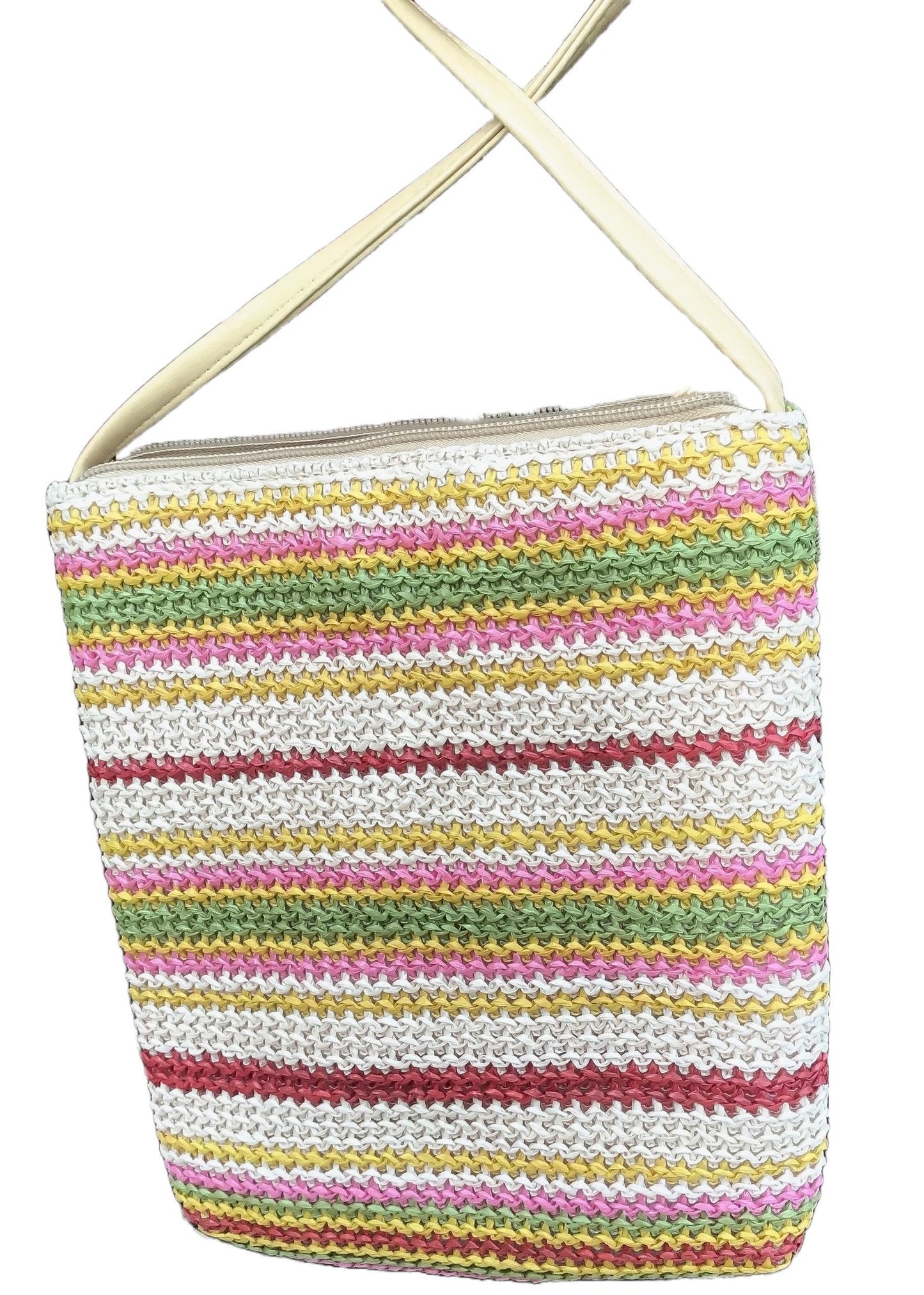 Vintage Crochet Straw + Vinyl Crossbody Bag Purse