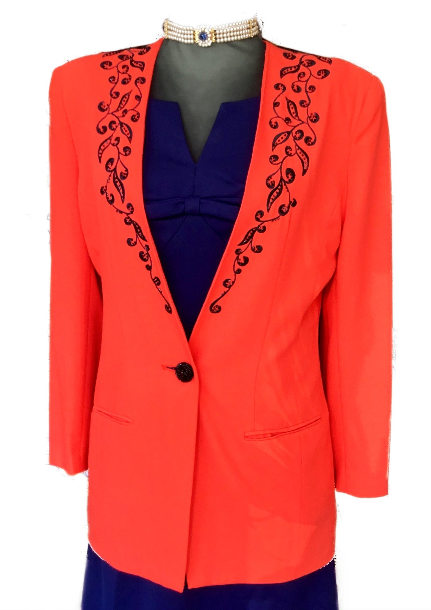 1980s Red Embellished Beaded David Emanuel Blazer Jacket • Diana