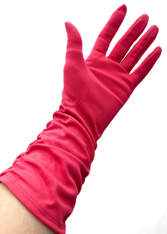 1950s Vintage Hot Pink Ruched Cocktail Gloves • 6.5