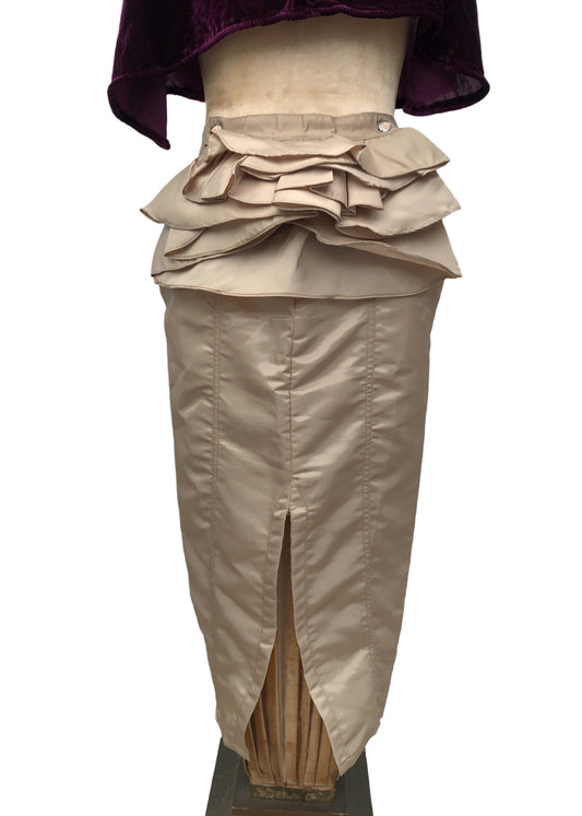 1990s Vintage Gold Dexter Wong Wiggle Pencil Skirt • Removable Bustle