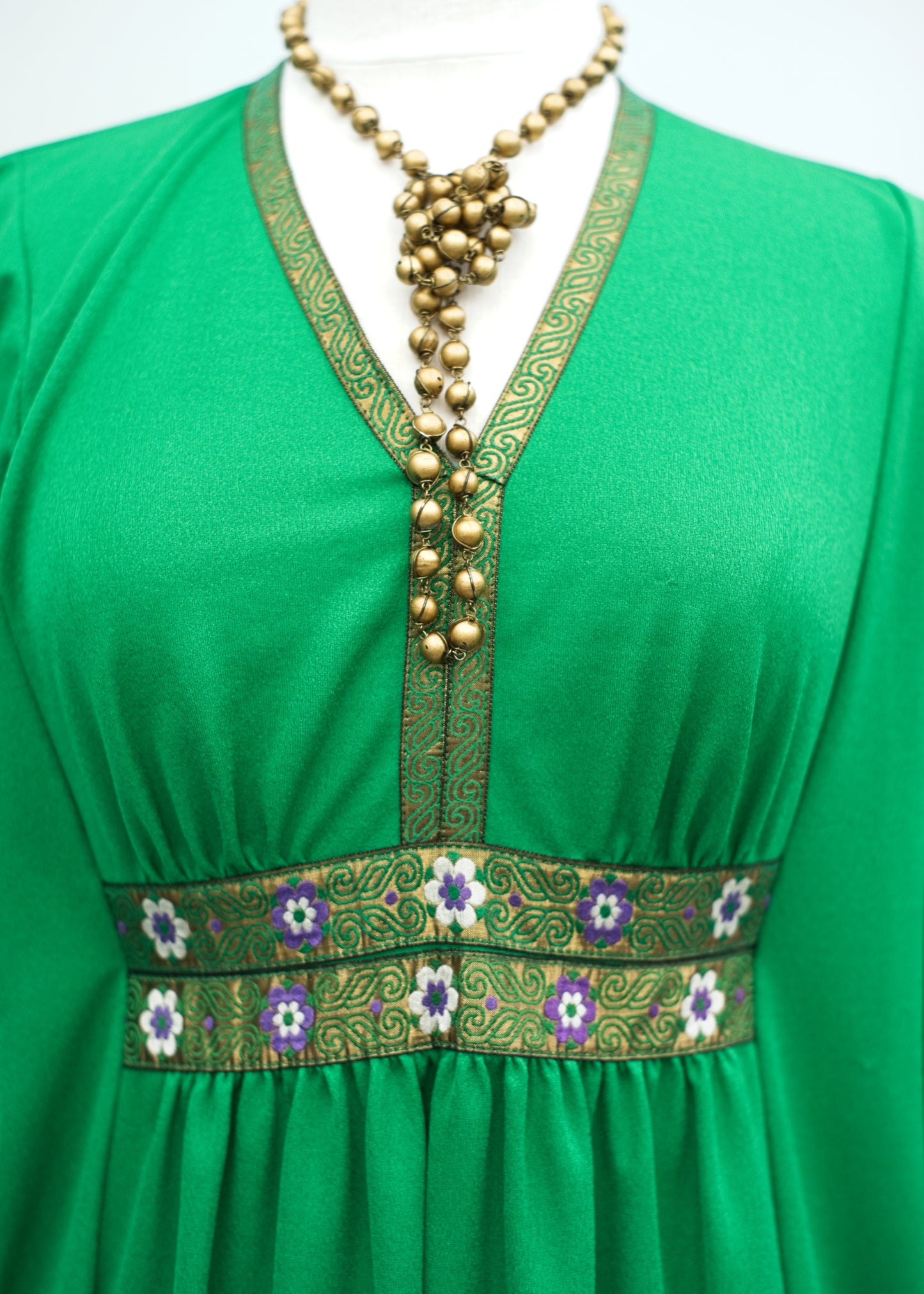 1960s Vintage Green Hostess Kaftan Maxi Dress • Angel Sleeves