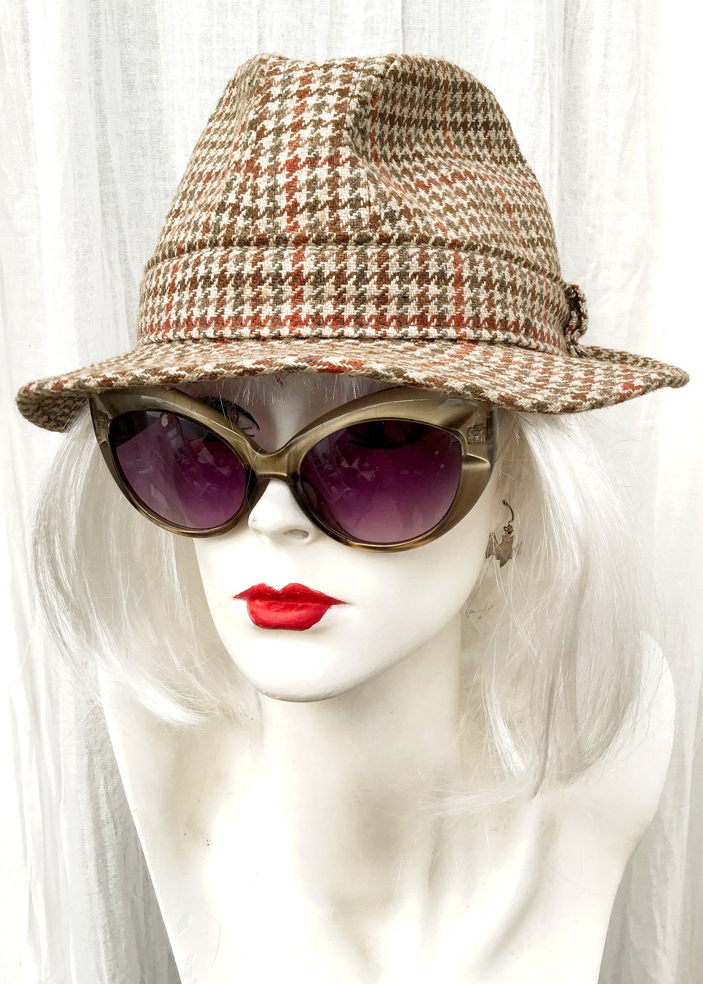 classic brown houndstooth tweed country style tweed trilby hat
